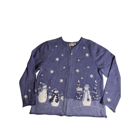 Croft & Barrow Women Snowman Cardigan Sweater L purple Winter Knit angora blend - Picture 2 of 13